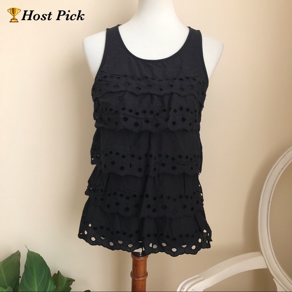Elle Tops - Elle Black Eyelet Ruffle Layered Tank Top